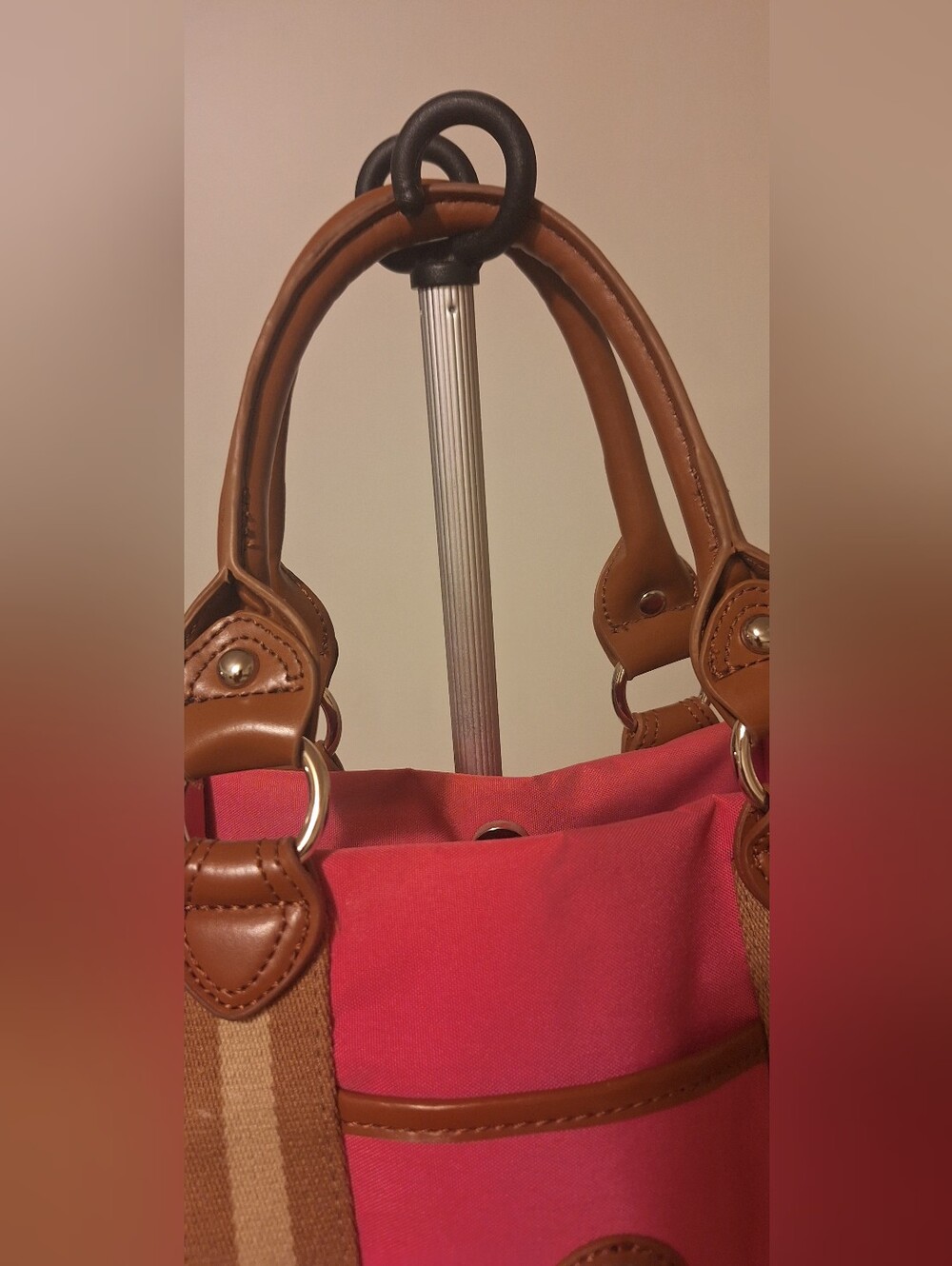 Tyler Rodan Coral Canvas Tote with Tan Trim and Multicolor Tag (13.5 X 8.5 X 4.5 - Picture 5 of 16
